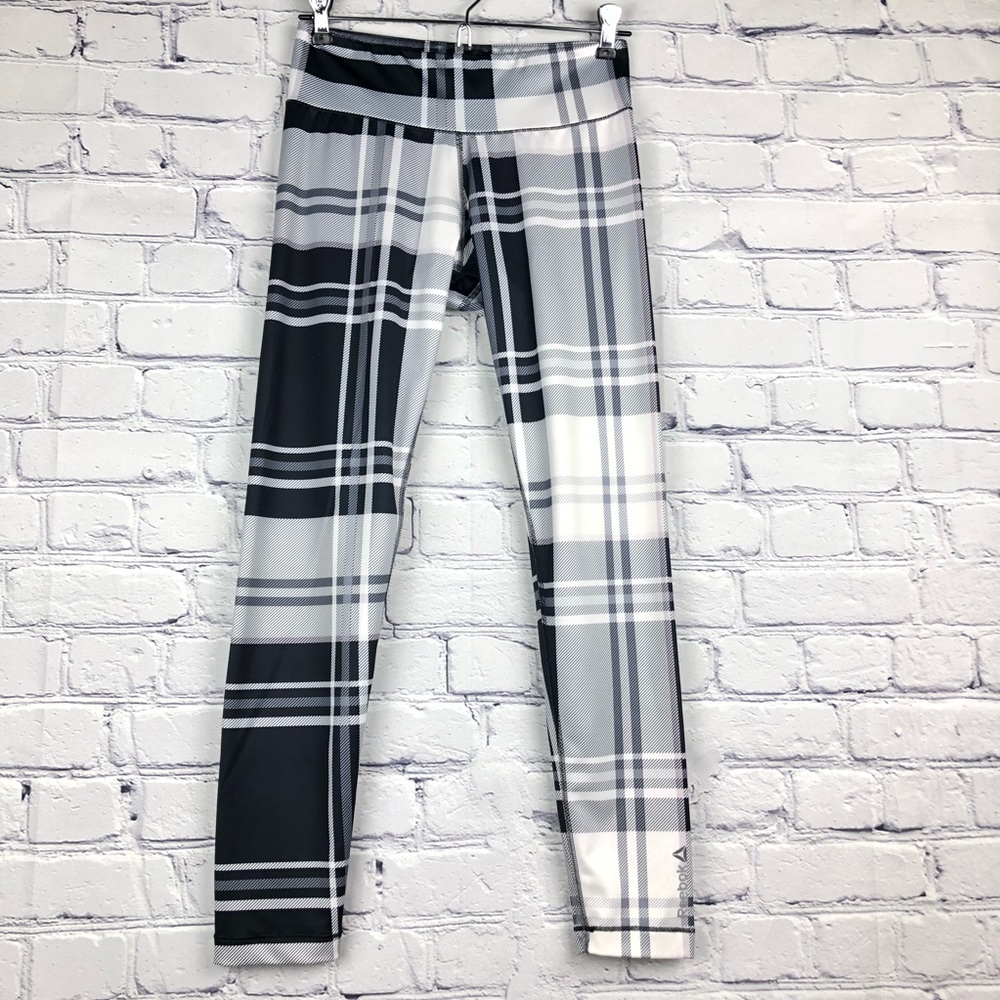 NEW Reebok B&W Plaid Workout Tights Size S